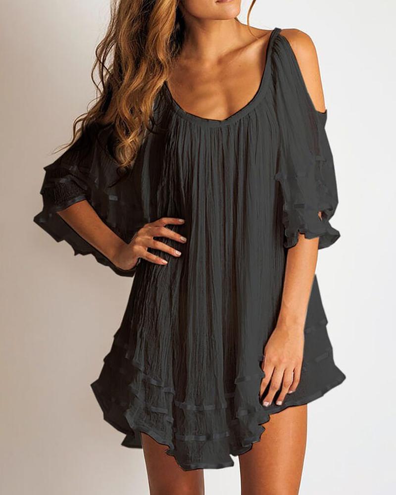 

Cold Shoulder Ruched Irregular Casual Dress, Black