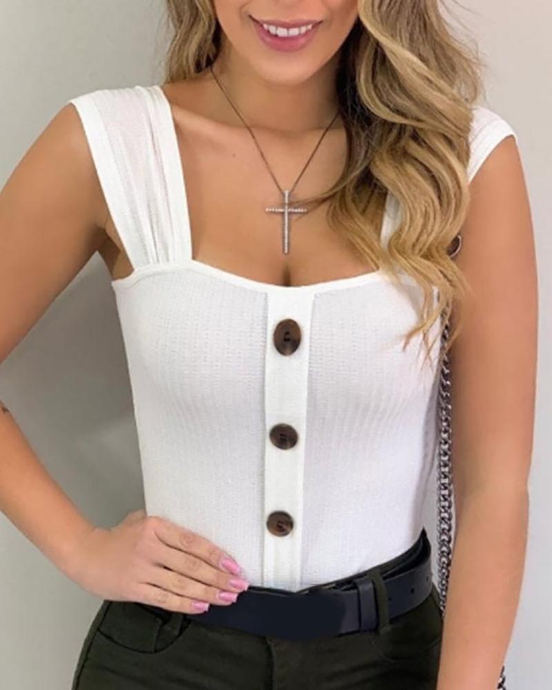 

Button Design Thick Strap Solid Top, White