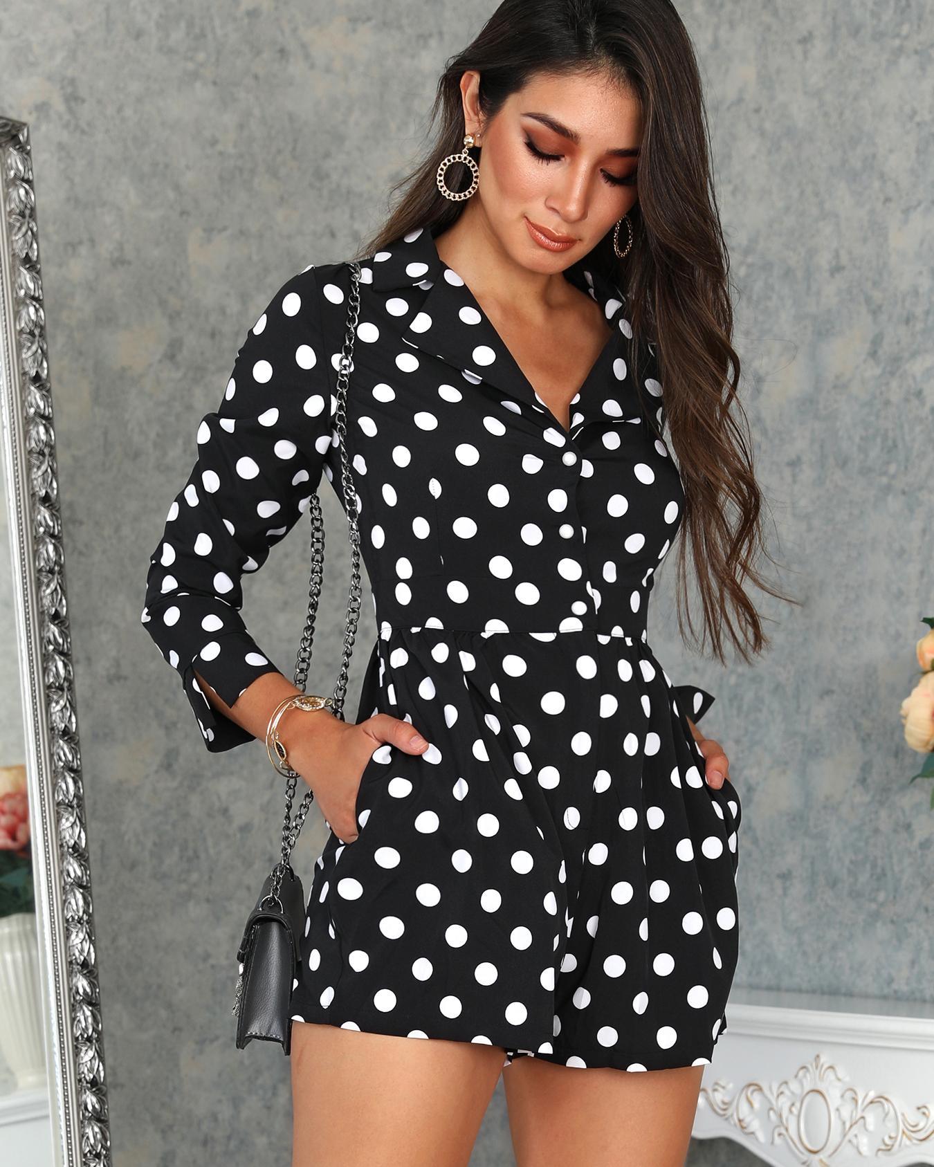 

Polka Dot V Neck Long Sleeve Romper