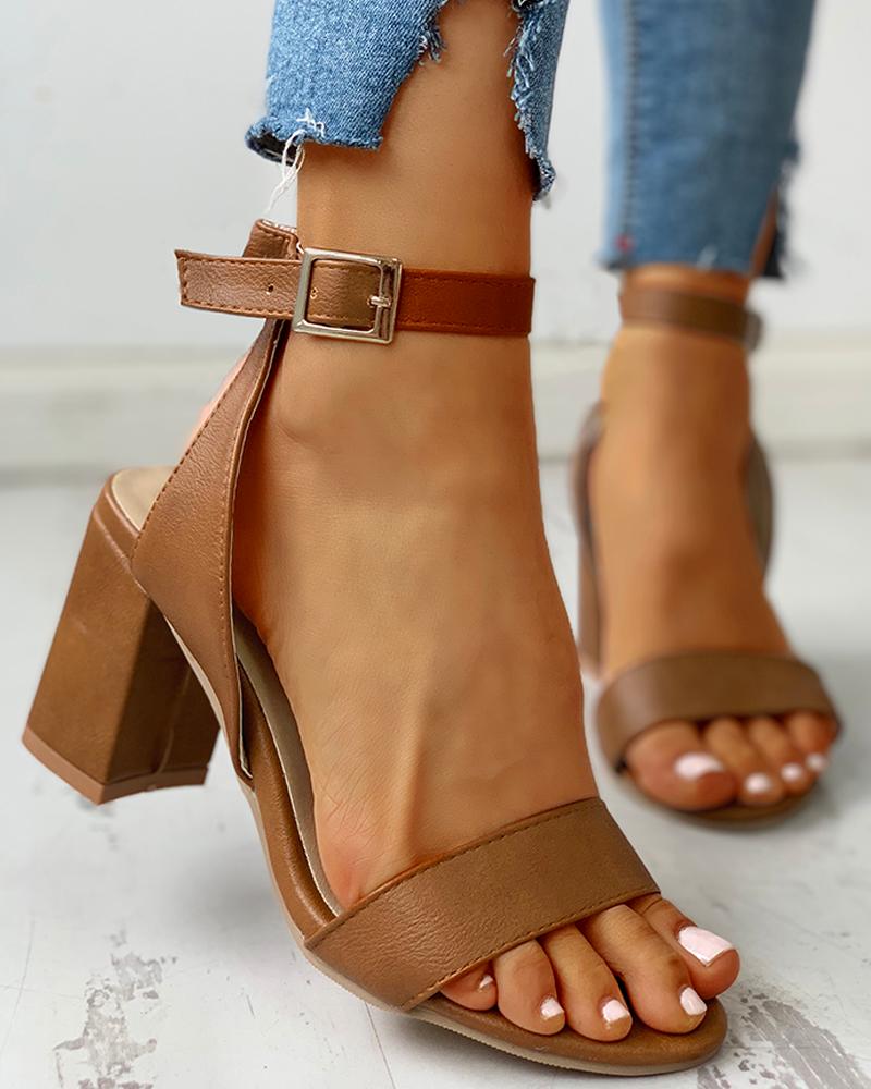 

Ankle Buckled Chunky Heeled Sandals, Brown