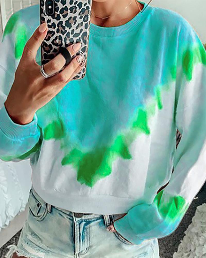 

Tie Dye Print Long Sleeve Casual Sweatshirt, Green