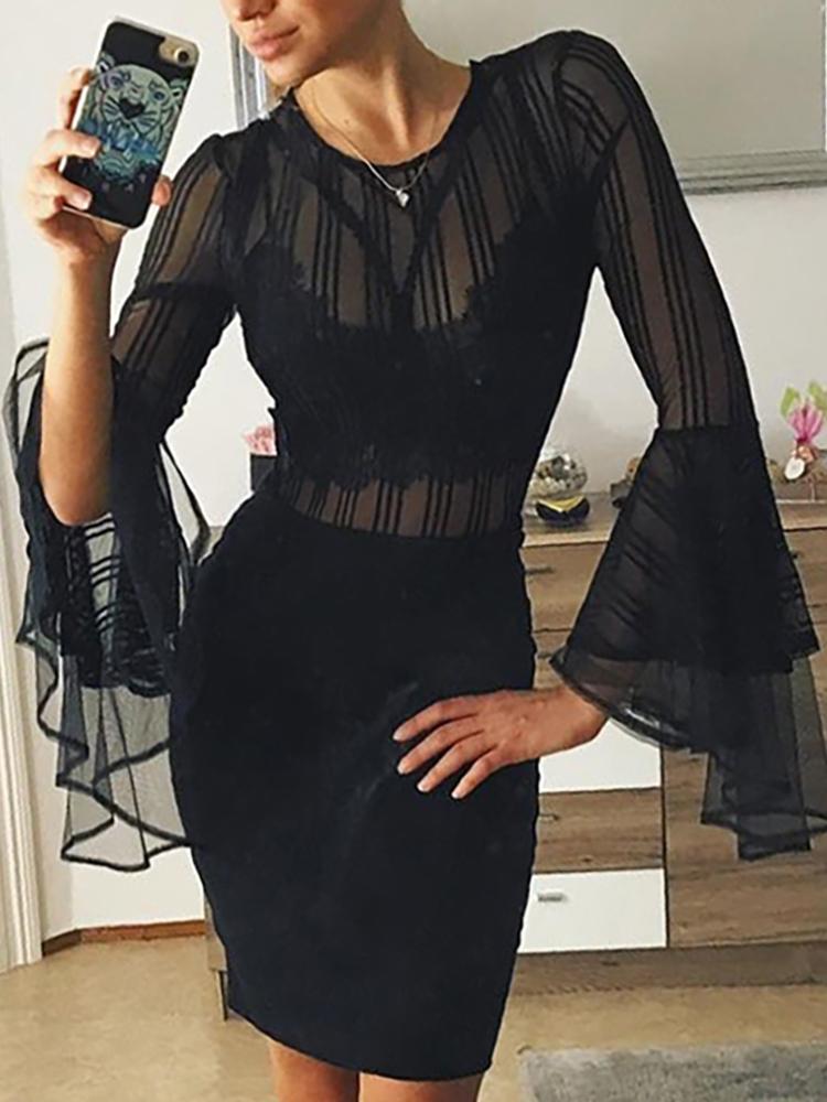 

Sheer Mesh Flared Sleeve Bodycon Dress