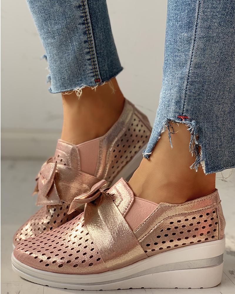 

Glitter Hollow Out Bowknot Sneakers, Pink