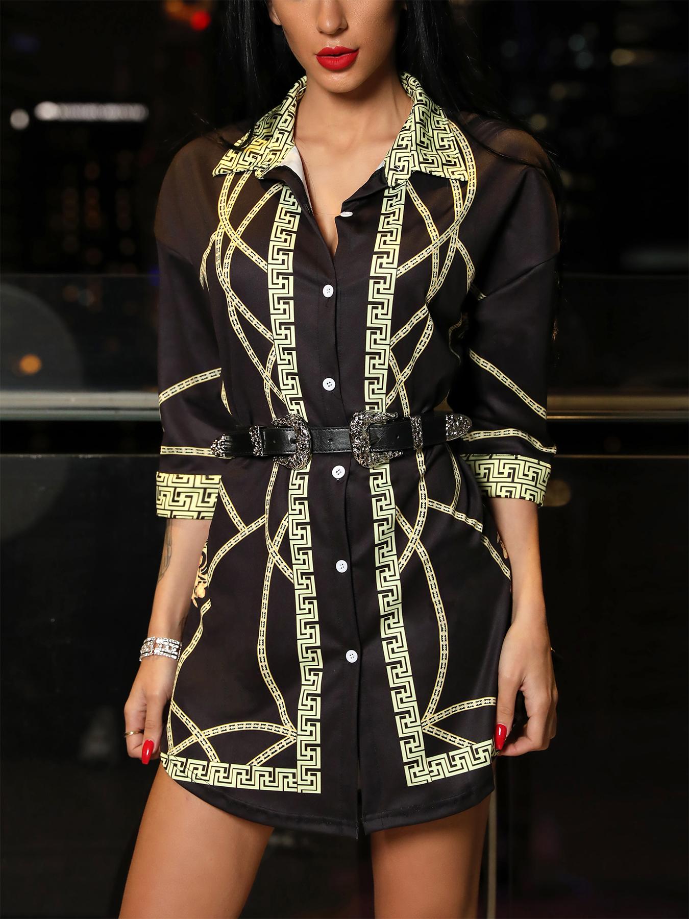 

Fashion Digital Printed Leisure Shirt Dress