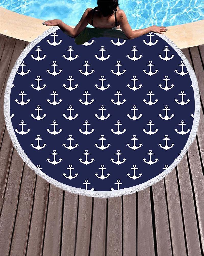 

Boat Anchor Tropical Print Tassel Pool Beach Towel Blanket(150CM*150CM, Dark blue