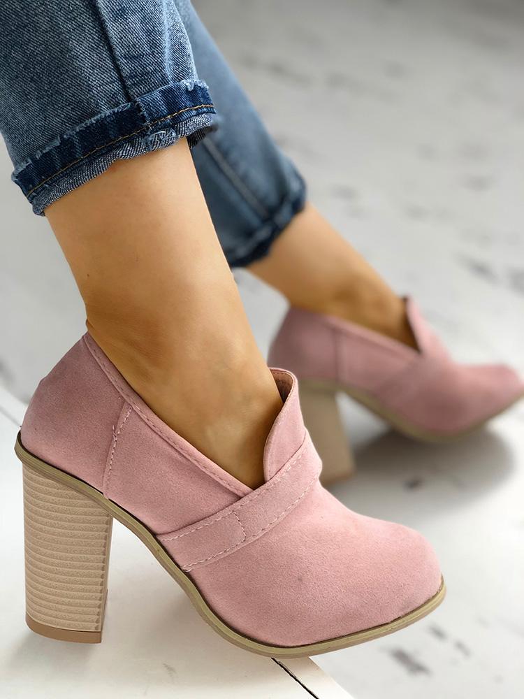 

Suede Closed Toe Bandage Chunky Heels, Pink