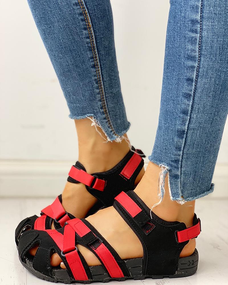 

Velcro Design Cutout Flat Sandals, Red
