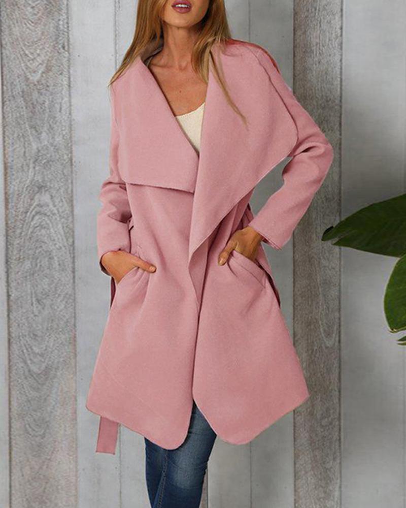 

Oversized Open-Front Pocketed Coat, Pink