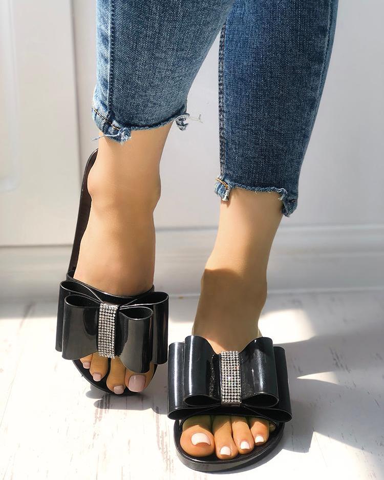 

Glittering Bowknot Embellished Sandals, Black