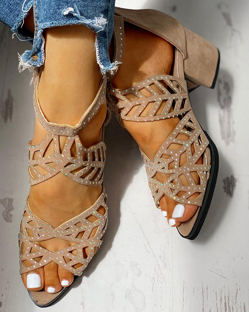 

Studded Hollow Out Chunky Sandals, Apricot