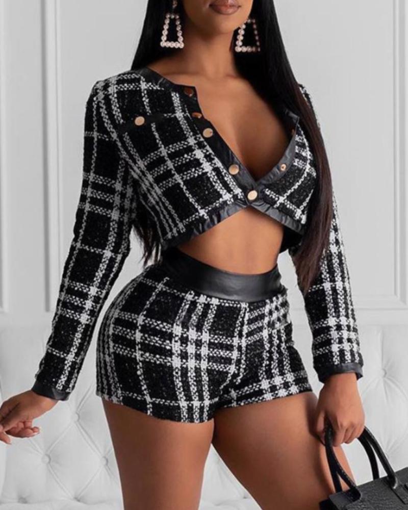 

Tweed Button Crop Top & Shorts Set, Black