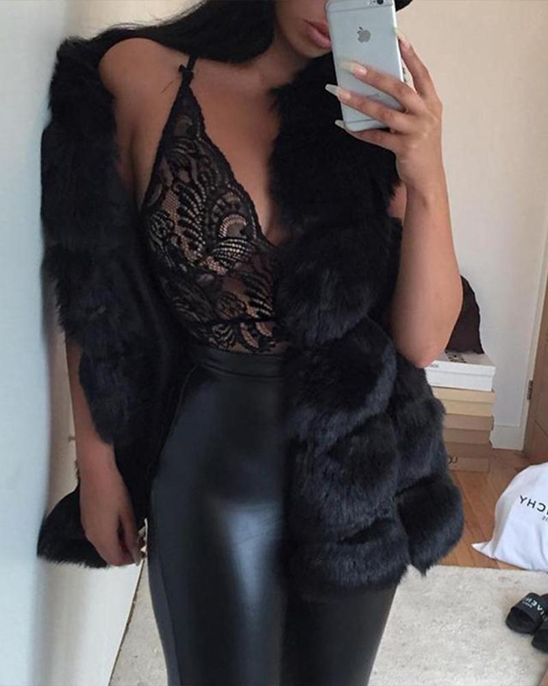 

Warm Sleeveless Fluffy Vest Coat, Black