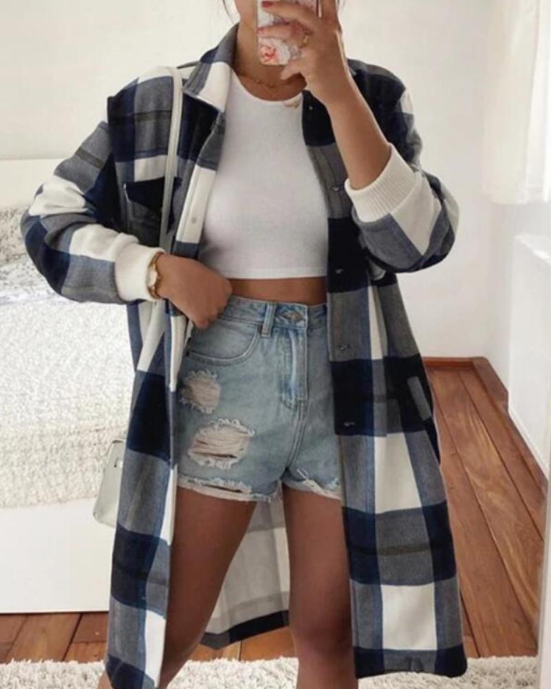 

Big Checked Long Sleeve Coats, Black&white