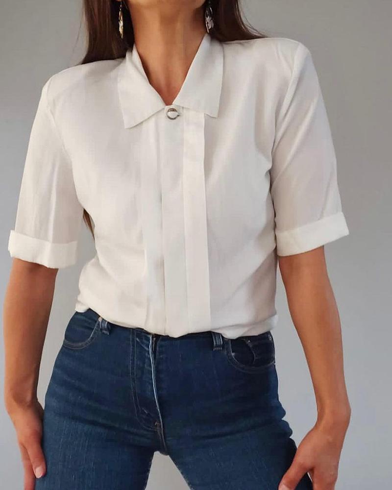 

Short Sleeve Plain Button Design Shirt, White
