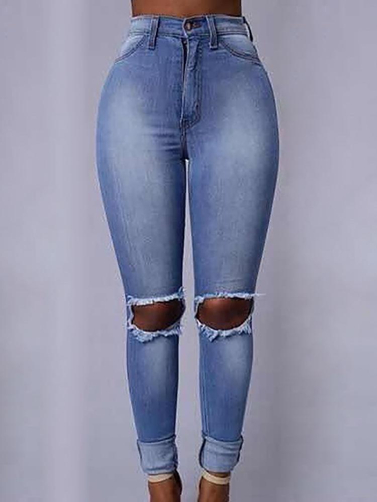 

Plus Size Ripped High Waist Skinny Jeans, Dark blue