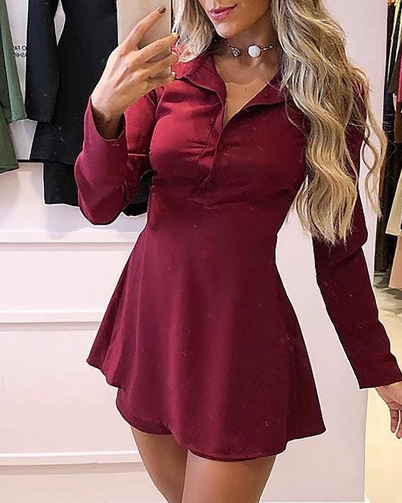 

Solid Cutout Back Blouse & Short Set, Dark red