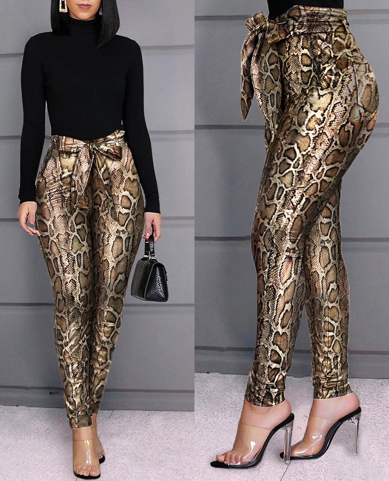 

Snakeskin Print High Waist Pants, Multicolor