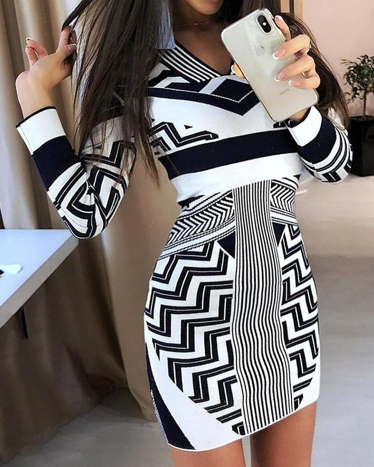 

Contrast Color Print Sheath Mini Dress, Multicolor