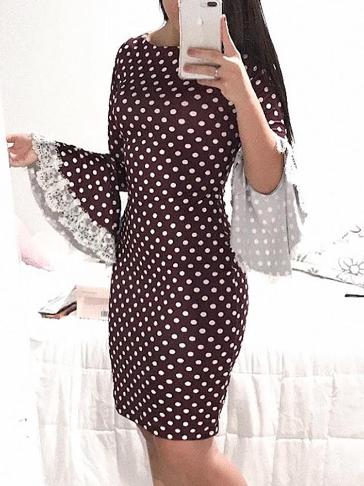 

Polka Dot Guipure Lace Bell Sleeve Bodycon Dress