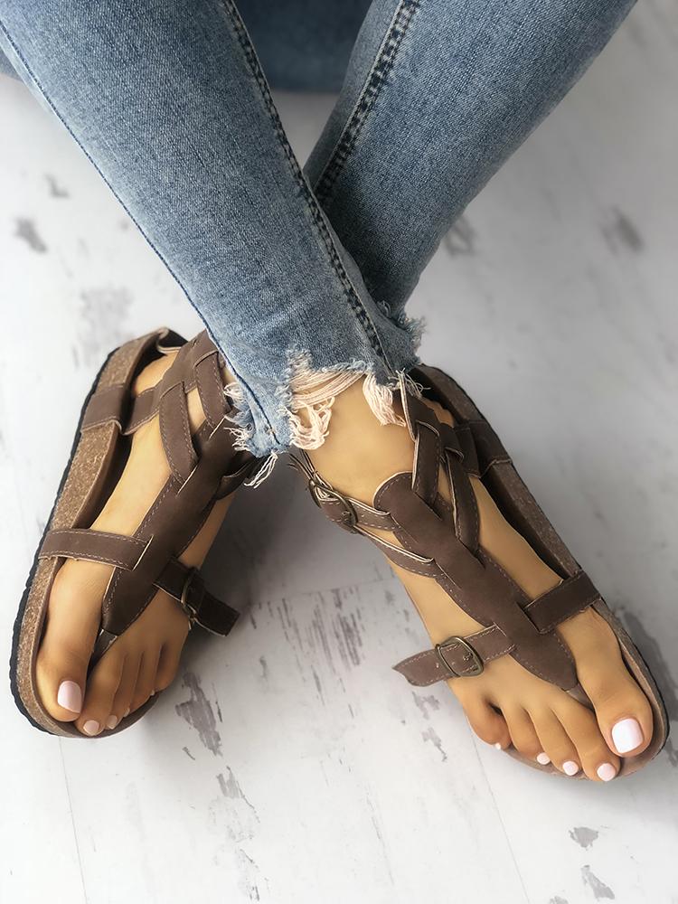 

Solid Crisscross Bucked Toe Post Flat Sandals