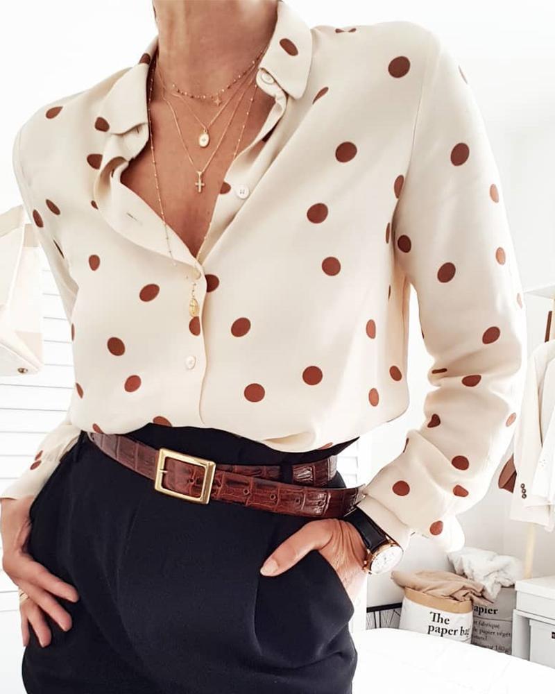 

Polka Dot Button Up Shirt, Apricot