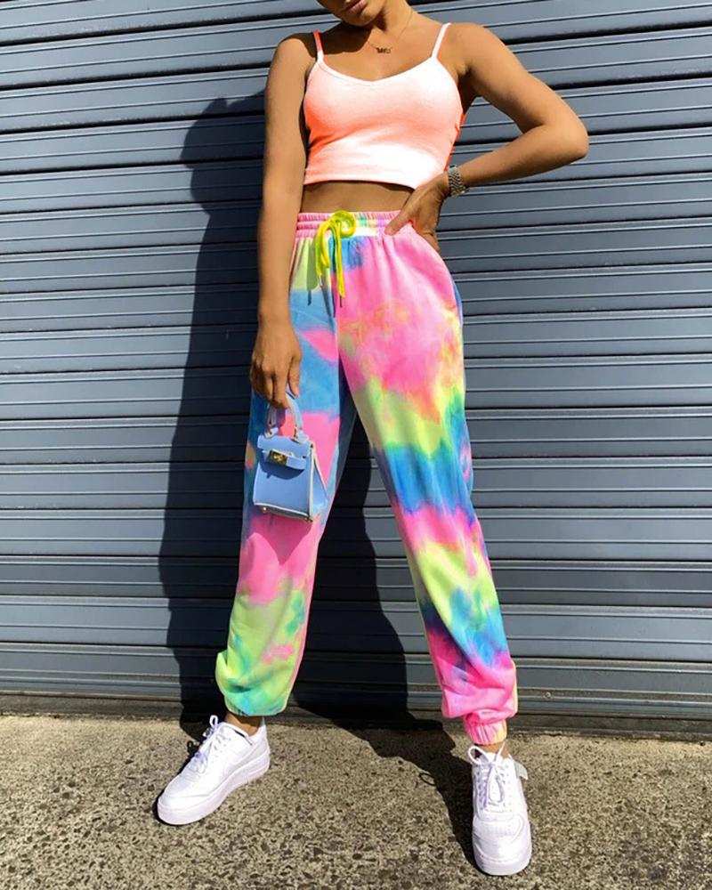 

Tie Dye Print Drawstring Casual Sweatpants, Pink