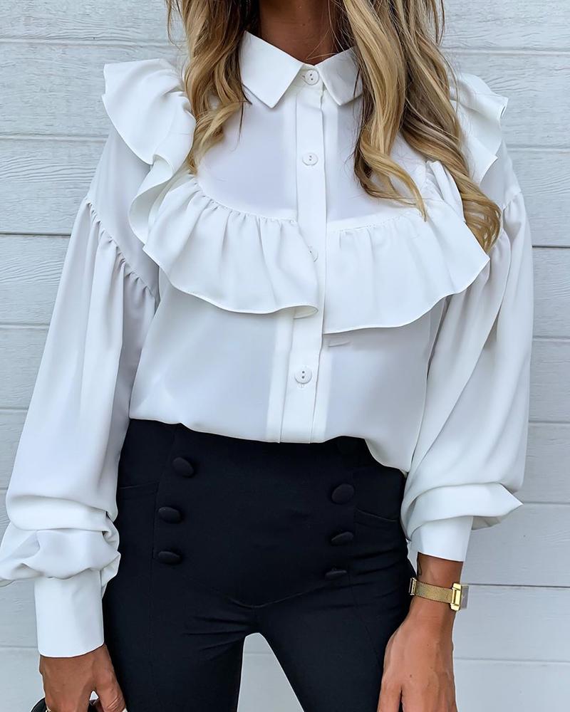 

Solid Ruffles Lantern Sleeve Shirt