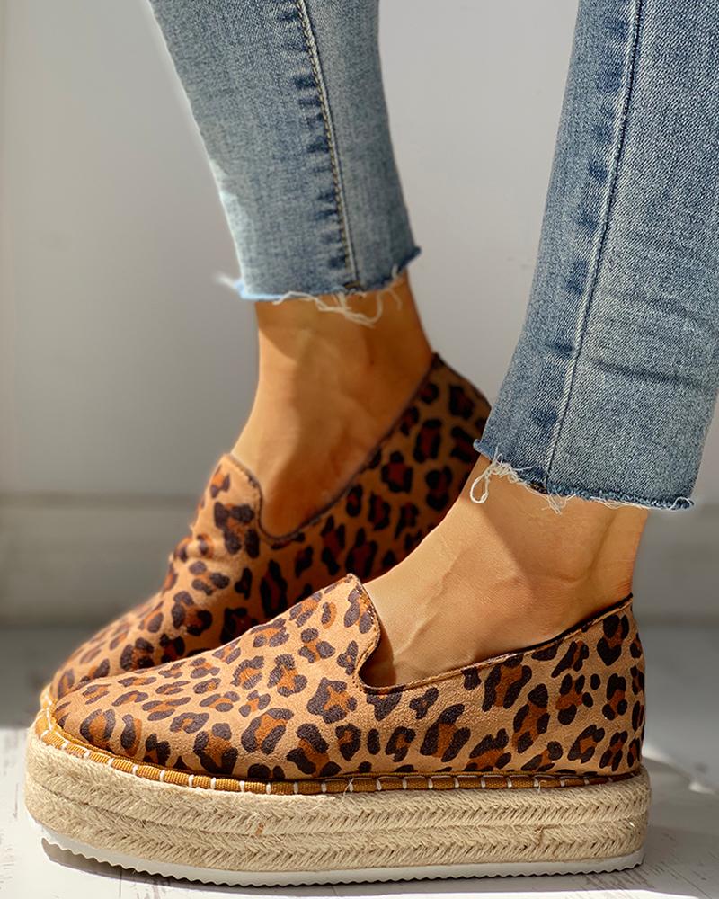 

Solid Platform Design Casual Sneakers, Leopard