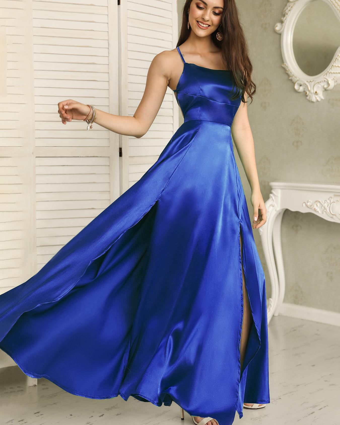 

Sexy Strappy Backless Thigh Split Evening Dress, Blue