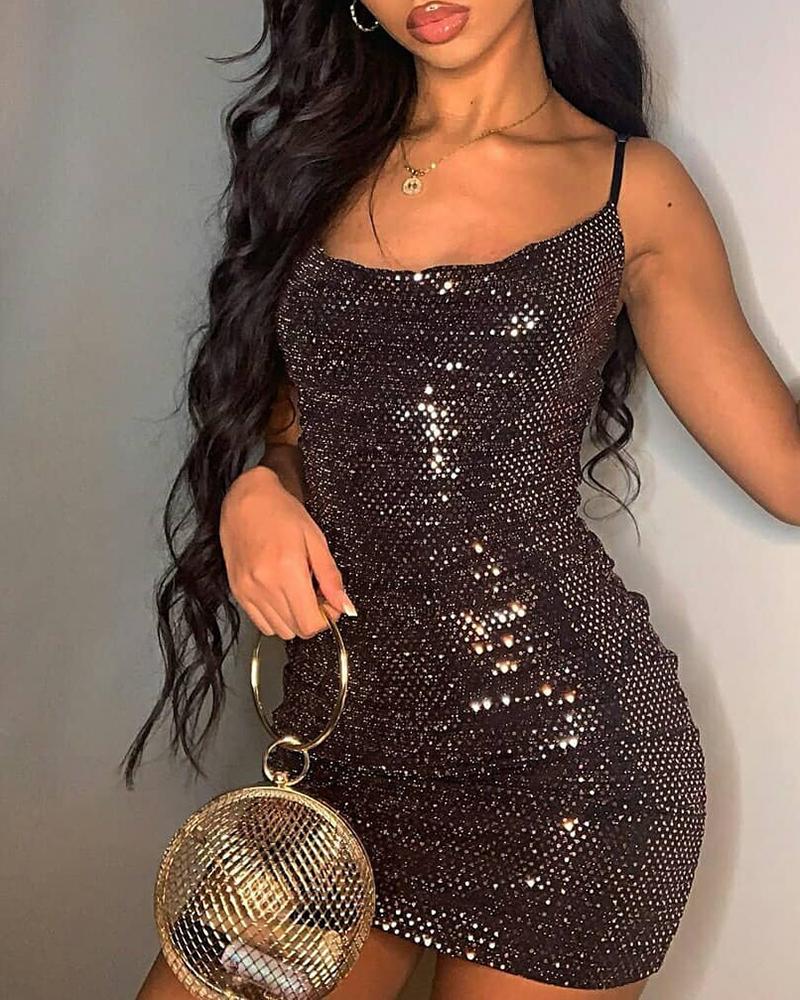 

Glitter Spaghetti Strap Sequins Bodycon Dress