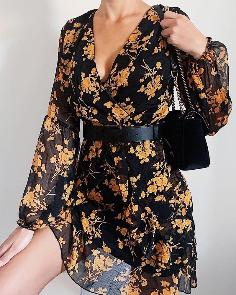 

Mesh V Neck Floral Dress