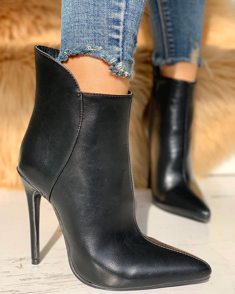 

Pointed Toe PU Ankle Boots, Black