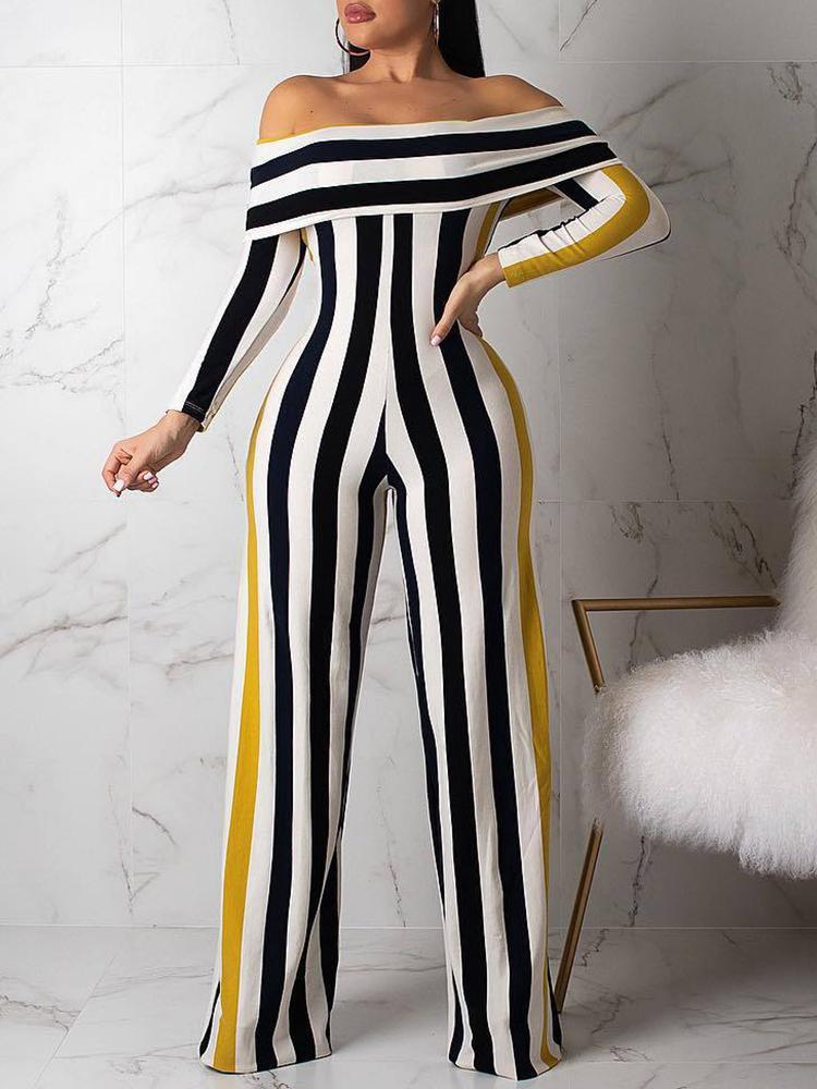 

Contrast Stripes Fold-Over Wide Leg Jumpsuit
