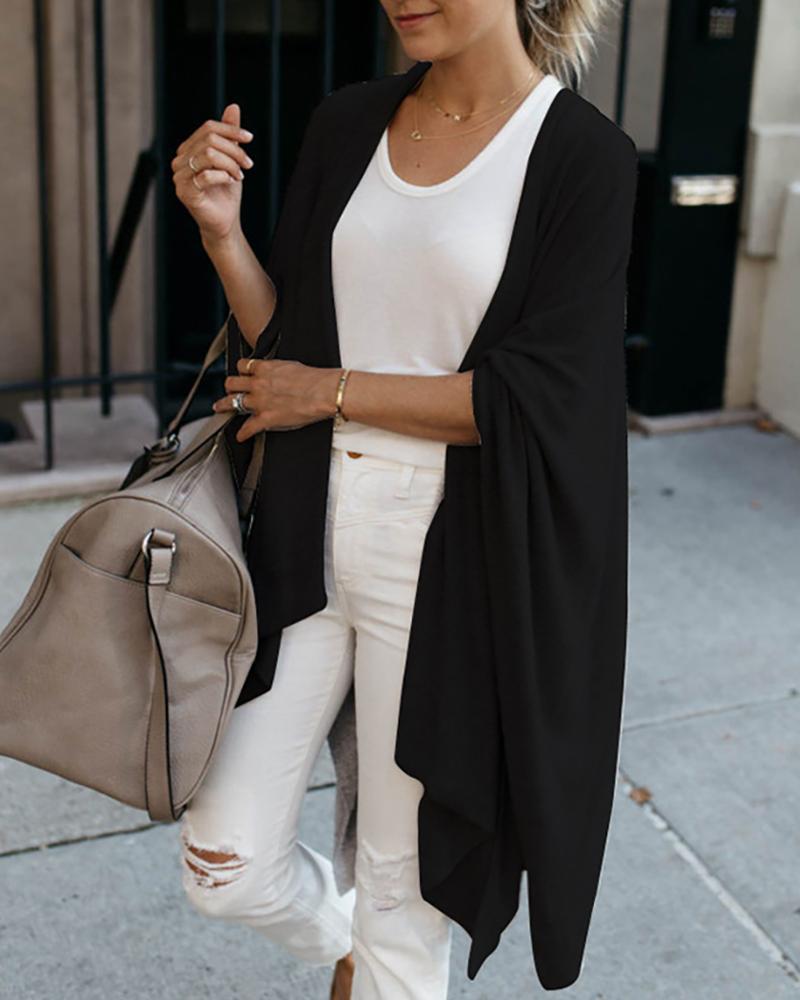 

Solid Long Sleeve Casual Longline Cardigan, Black