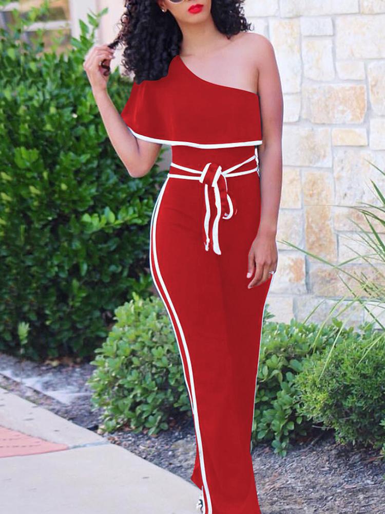 

Contrast Binding One Shoulder Self Belted Jumpsuit