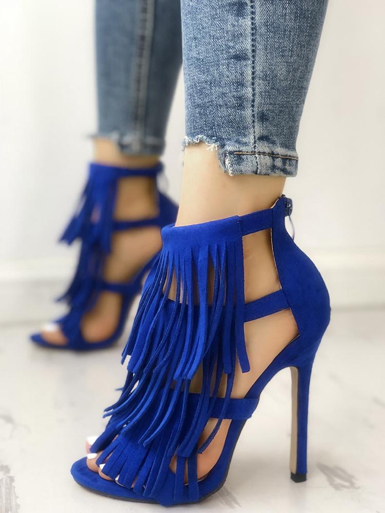

Fashion Solid Tassel High Heel Sandals
