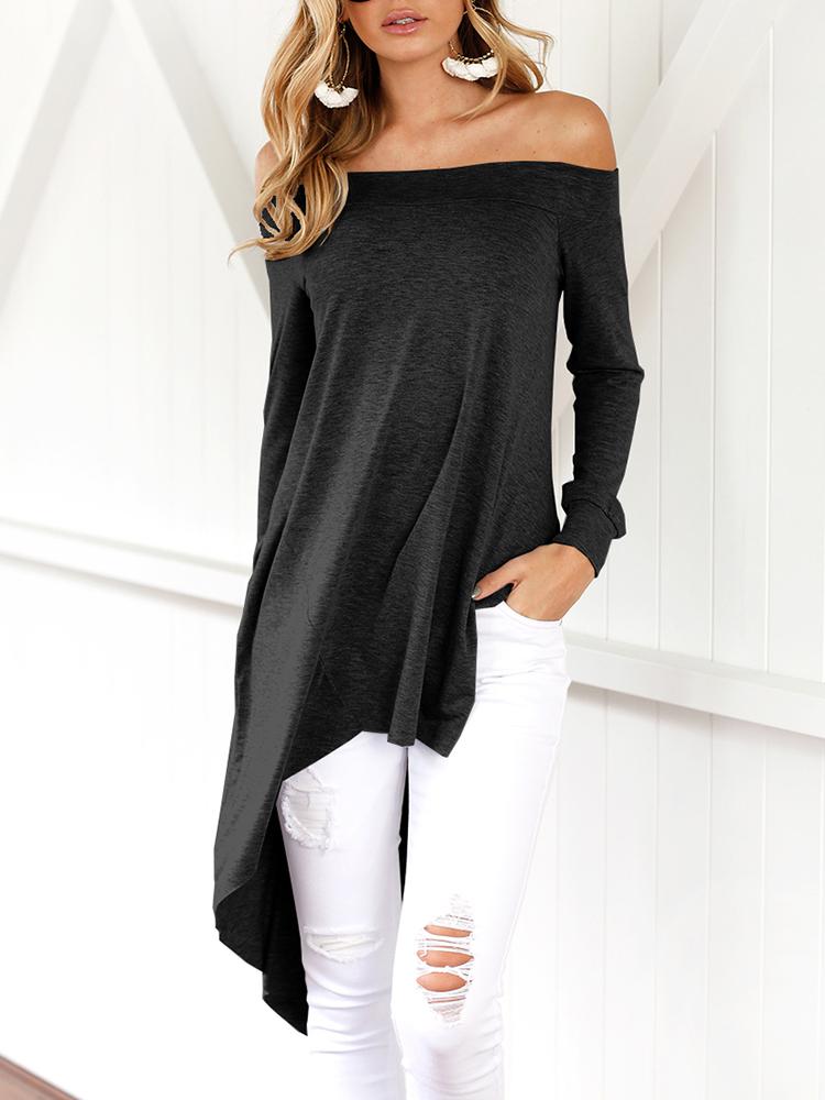 

Asymmetric Trim Off Shoulder Casual Blouse, Black