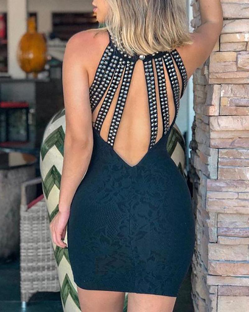 

Rivet Multi-Strap Back Bodycon Dress, Black
