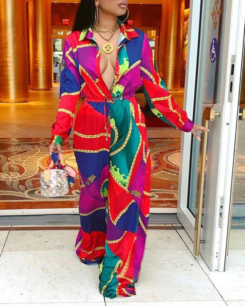 

Colorblock Drawstring Waist Wide Leg Jumpsuit, Multicolor