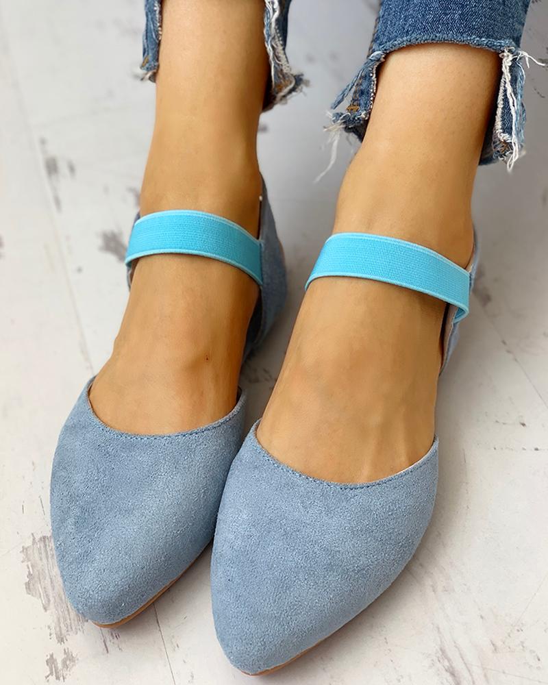 

Suede Pointed Toe Slingback Flat Shoes, Blue