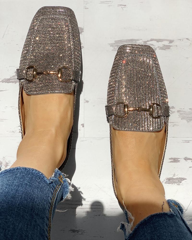 

Glitter Metallic Embellished Casual Flat Shoes