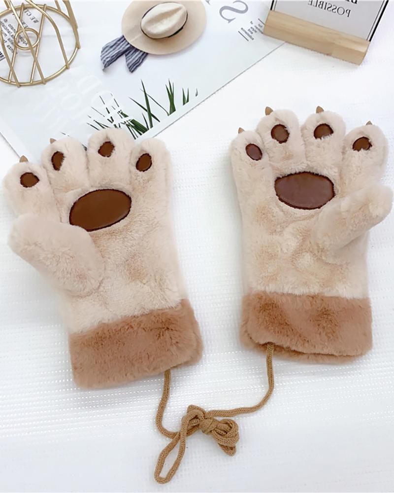 

Plush Bear Claw Gloves For Kids(5-8 years old, Beige