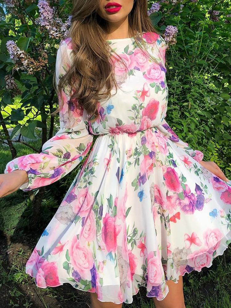 

Floral Print Long Sleeve Mini Dress