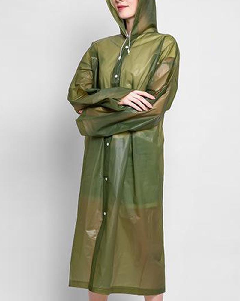 

Solid Waterproof Hooded Raincoat, Army green
