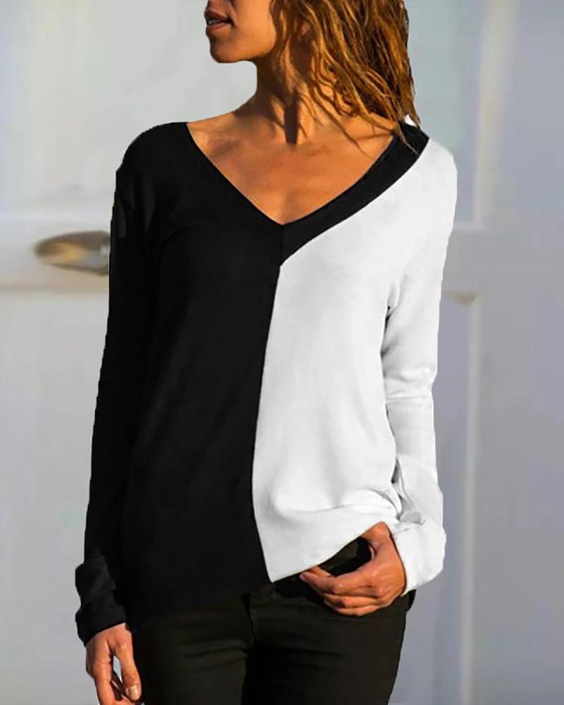 

Colorblock Print Long Sleeve T-Shirt, White