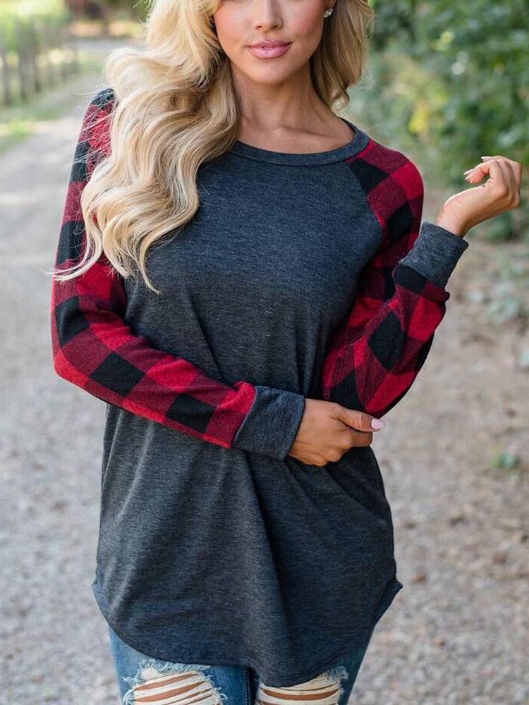 

Fashion Plaid Raglan Sleeve Casual Sweatshirt, Gray
