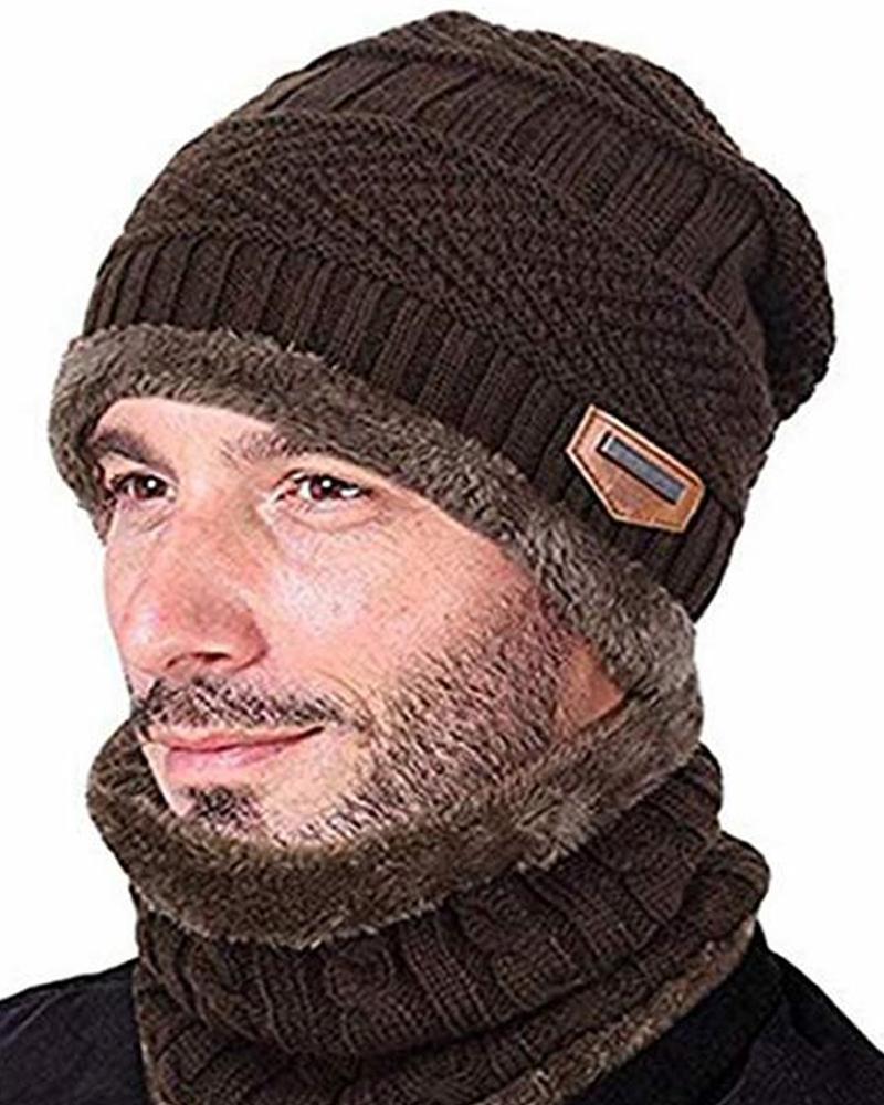 

Warm Beanie Cap With Scarf, Coffee