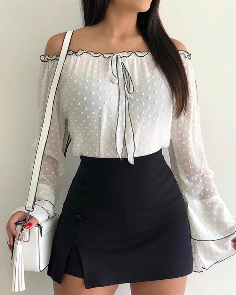 

Off Shoulder Bell Sleeve Casual Blouse, White