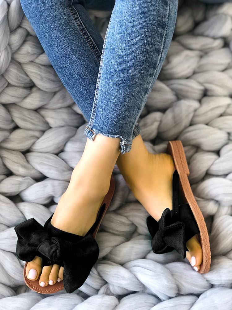 

Casual Bowknot Toe Post Flat Sandals, Black
