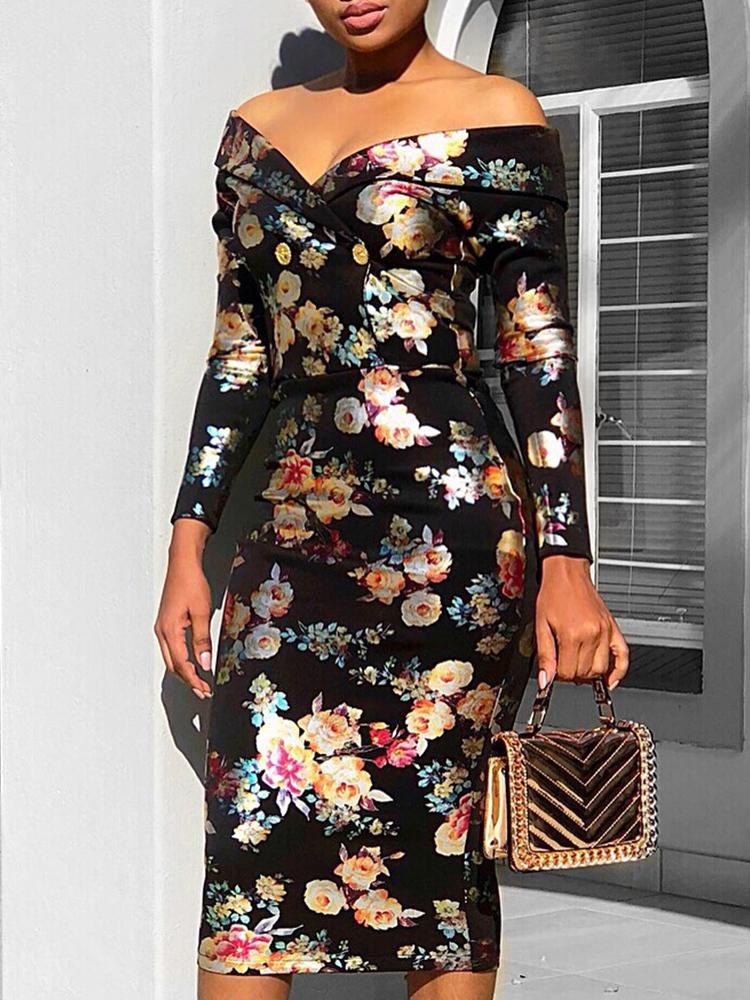 

Cross Over Off Shoulder Floral Print Bodycon Dress